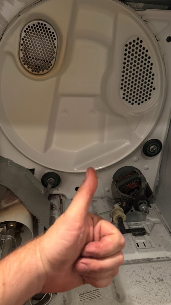 Whirlpool dryer reassembled after roller and belt replacement in Florham Park, New Jersey